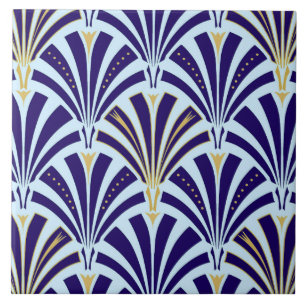 Carreau Motif de fan d'art déco - bleu de cobalt et de