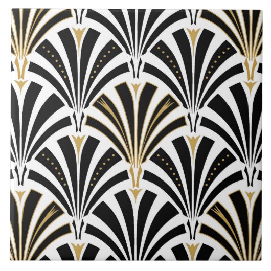 Carreau Motif de fan d'art déco - noir et blanc (Devant)