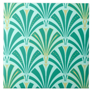 Carreau Motif de fan d'art déco - turquoise sur l'aqua