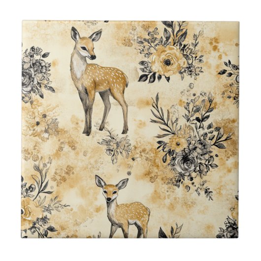 Carreau Motif de faon de la forêt rustique (Devant)