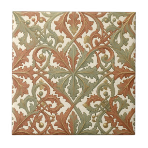 Carreau Motif de feuille Art Nouveau en terre cuite et sau