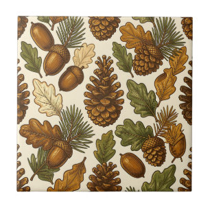 Carreau Motif de feuille de chêne et de pomme de pin gland