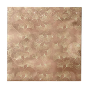 Carreau Motif de feuille d'or botanique Rose tendre Ginkgo