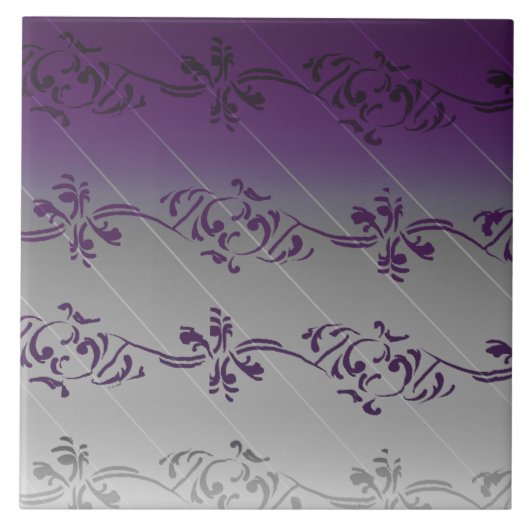 Carreau Motif de feuille florale rayée de gris mauve (Devant)