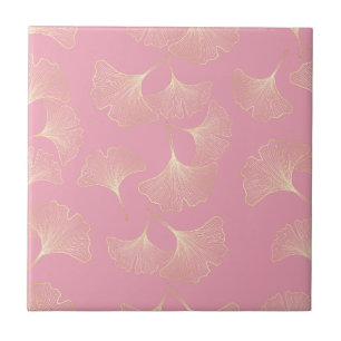 Carreau Motif de feuilles botaniques dorées de luxe rose b