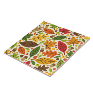 Carreau Motif de feuilles d'automne colorées et de glands