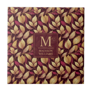 Carreau Motif de feuilles d'automne pailletées rouge borde