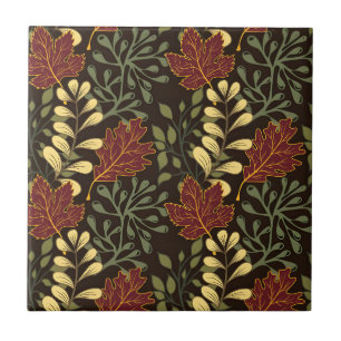 Carreau Motif de feuilles de chêne d'automne en bordeaux e