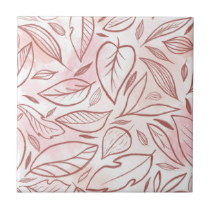 Carreau Motif de feuilles dessinées en bordeaux pastel