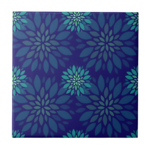 Carreau Motif de feuilles florales modernes bleu marine et