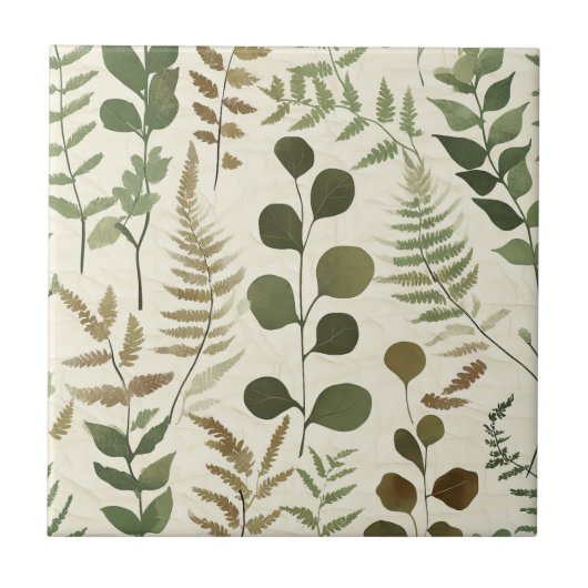 Carreau Motif de feuilles pressées botaniques – Impression (Devant)