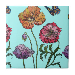 Carreau Motif de fleur aquarelle rouge orange violet coque