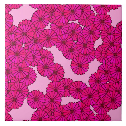 Carreau Motif de fleur d'art déco - magenta sur le rose (Devant)