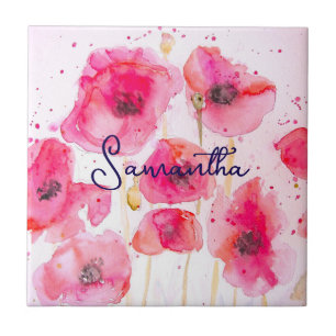 Carreau Motif de fleur de pavot de Flandre rouge Merci