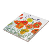 Carreau Motif de fleur de pavot rouge orange Merci (Côté)
