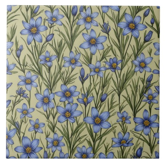 Carreau Motif de fleur en laiton bleu (Devant)