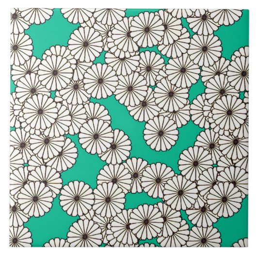Carreau Motif de fleurs Art déco - blanc sur turquoise (Devant)