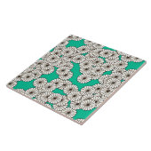 Carreau Motif de fleurs Art déco - blanc sur turquoise (Côté)