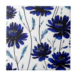 Carreau Motif de fleurs bleu marine