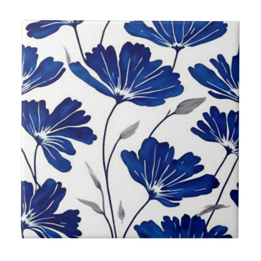 Carreau Motif de fleurs bleu marine (Devant)
