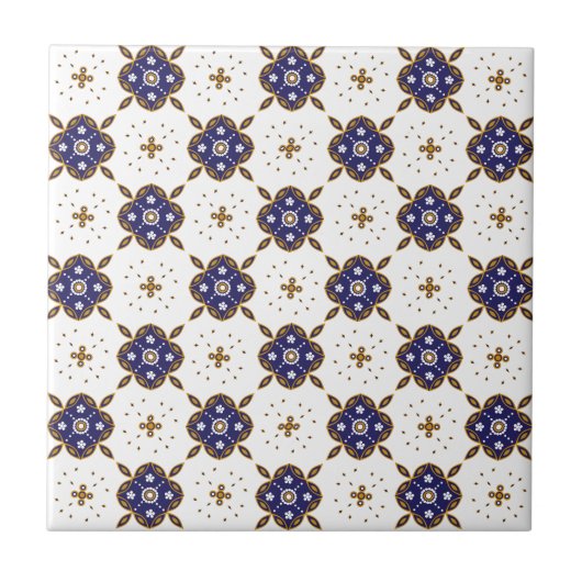 Carreau Motif de fleurs bleu profond (Devant)