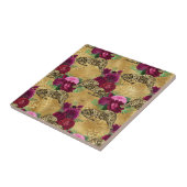 Carreau Motif de fleurs de rose rouge Cheetah Leopard (Côté)