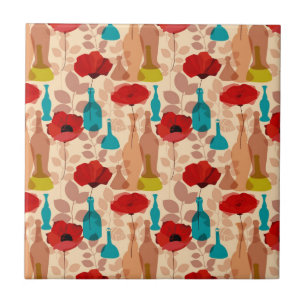 Carreau Motif de fleurs, de vases et de bouteilles