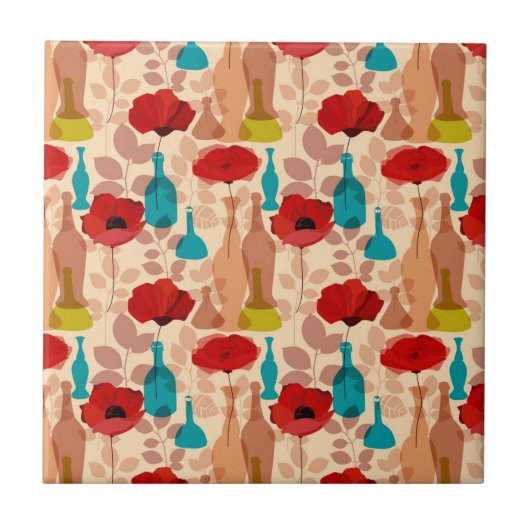 Carreau Motif de fleurs, de vases et de bouteilles (Devant)