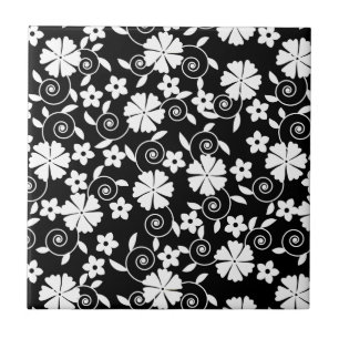 Carreau Motif de fleurs en spirale noir et blanc mignon