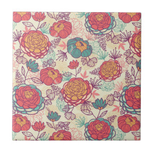 Carreau Motif de fleurs et de feuille de pivoine