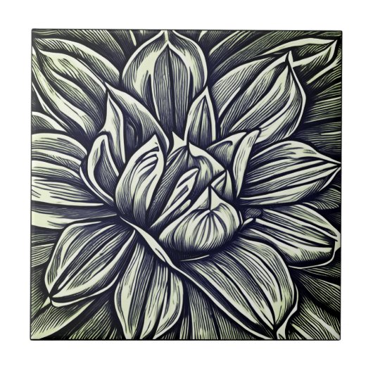 Carreau Motif de fleurs Peony géant en noir et blanc (Devant)