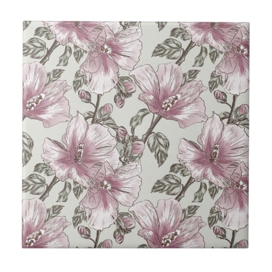 Carreau Motif de fleurs rose amorti de ketmie (Devant)
