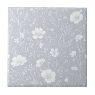 Carreau Motif de fleurs sauvages grises et blanches atténu