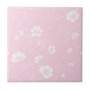 Carreau Motif de fleurs sauvages rose et blanc atténué