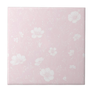 Carreau Motif de fleurs sauvages roses et blanches atténué