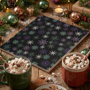 Carreau Motif de flocon de neige de Noël Noir Violet Menth