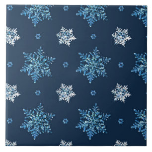 Carreau Motif de flocons de neige bleu et blanc