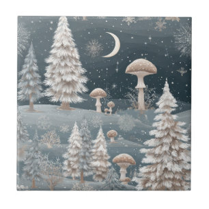 Carreau Motif de forêt hivernale aux champignons des bois