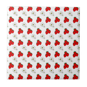 Carreau Motif de fraises et de fleurs rouges rétro