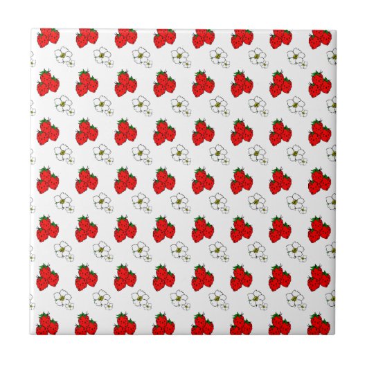 Carreau Motif de fraises et de fleurs rouges rétro (Devant)