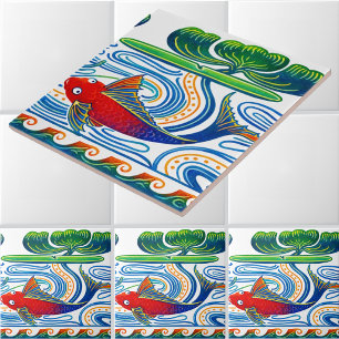 Carreau Motif de frise Art nouveau rétro Poisson & Lys