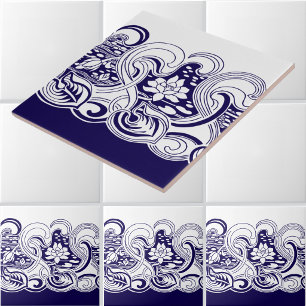 Carreau Motif de frise de bassin aux nénuphars Art Nouveau