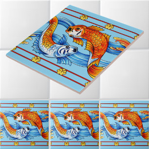 Carreau Motif de frise rétro Art nouveau de poissons Koi