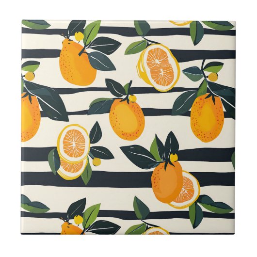 Carreau Motif de fruits d'agrumes avec Feuilles verts (5) (Devant)