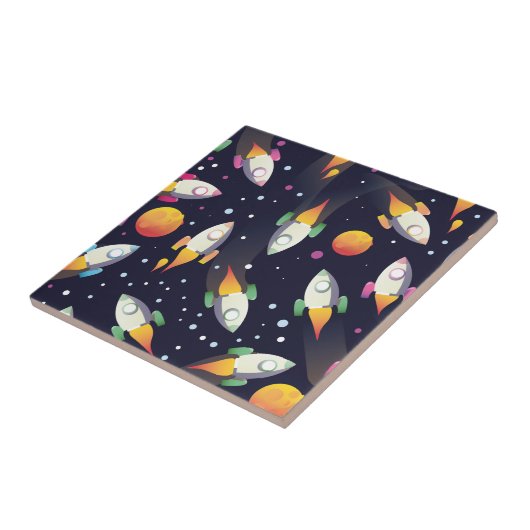 Carreau Motif de fusées spatiales rétro (Côté)