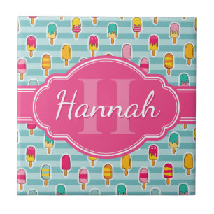 Carreau Motif de glace coloré avec Monogramme rose