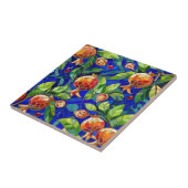 Carreau Motif de grenade bleu foncé et mosaïque de fruits (Côté)