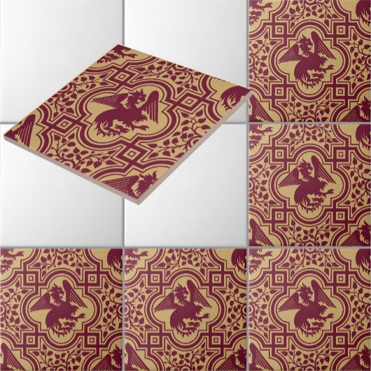 Carreau Motif de Griffin Dragon Germanique Médiéval