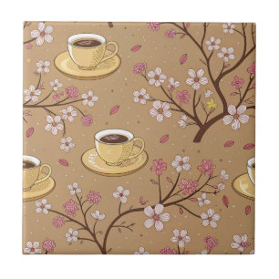 Carreau Motif de housse de café Fleur de Cerisier (1)