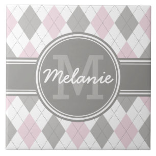 Carreau Motif de Jacquard rose et gris monogramme
